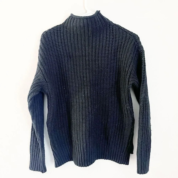 Madewell Womens Black Pullover Sweater XS Chunky Knit Mock Neck Side Button - Picture 3 of 10